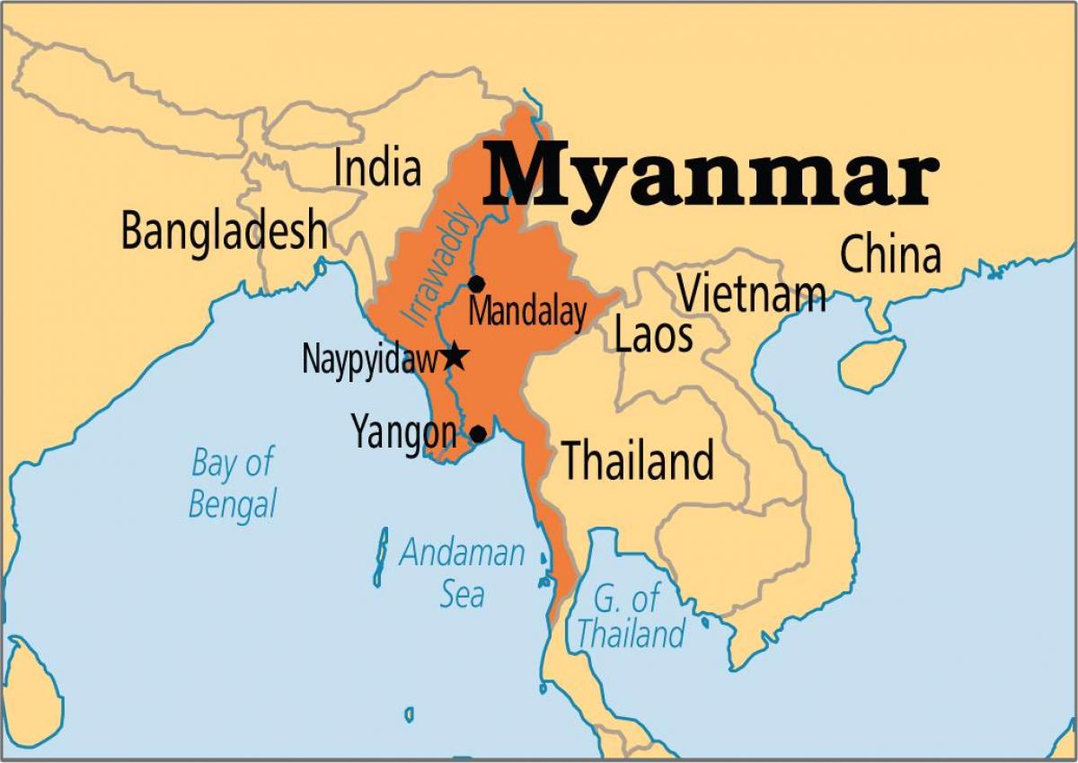местоположение на Мианмар върху картата на света