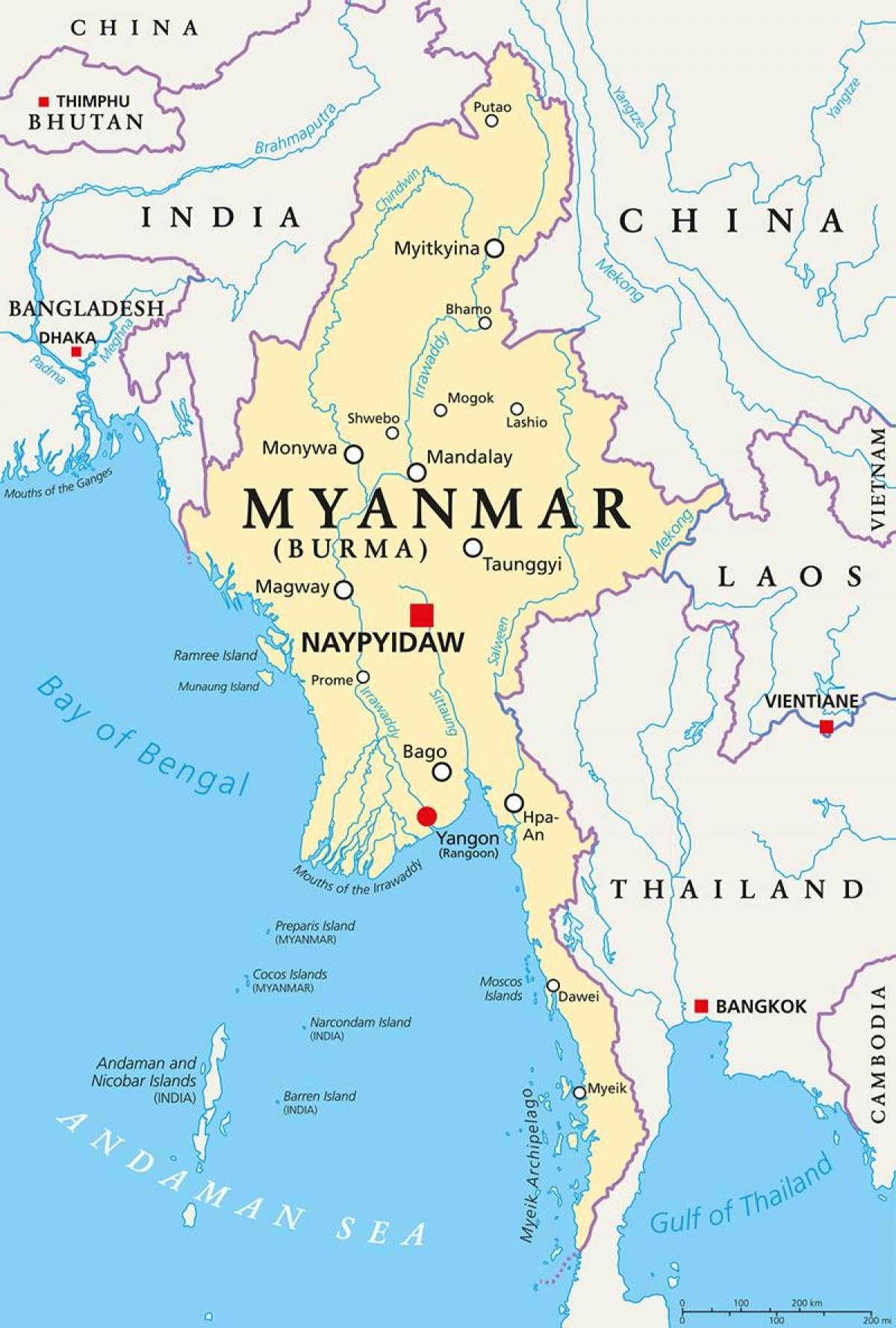 Държава Мианмар картата