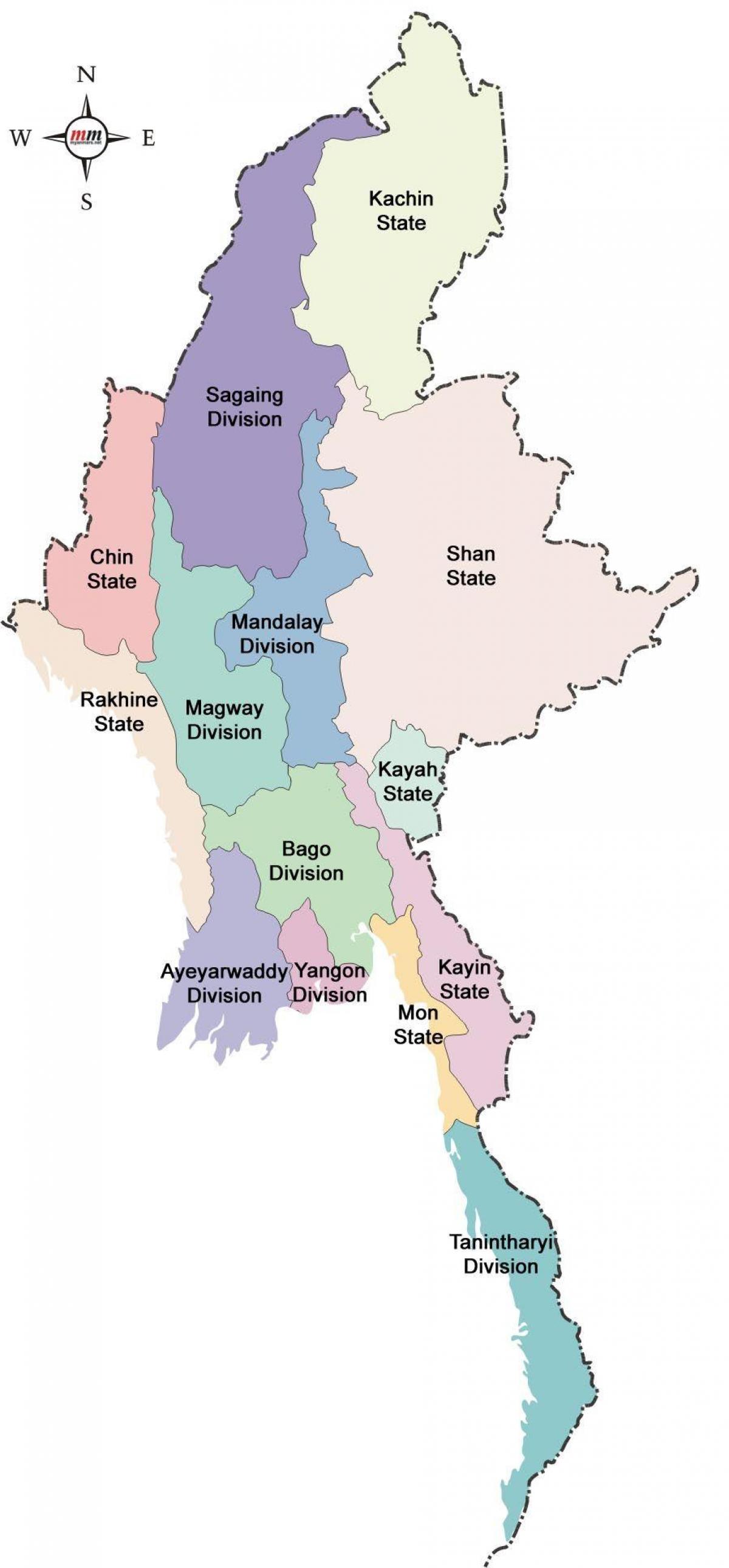 Бирма държави картата