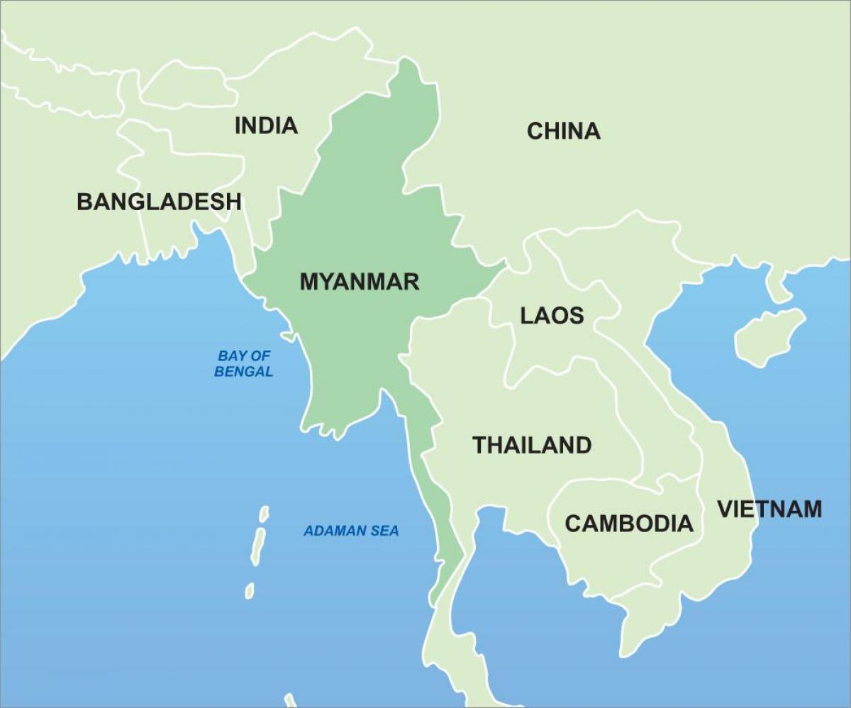 Мианмар на картата на Азия