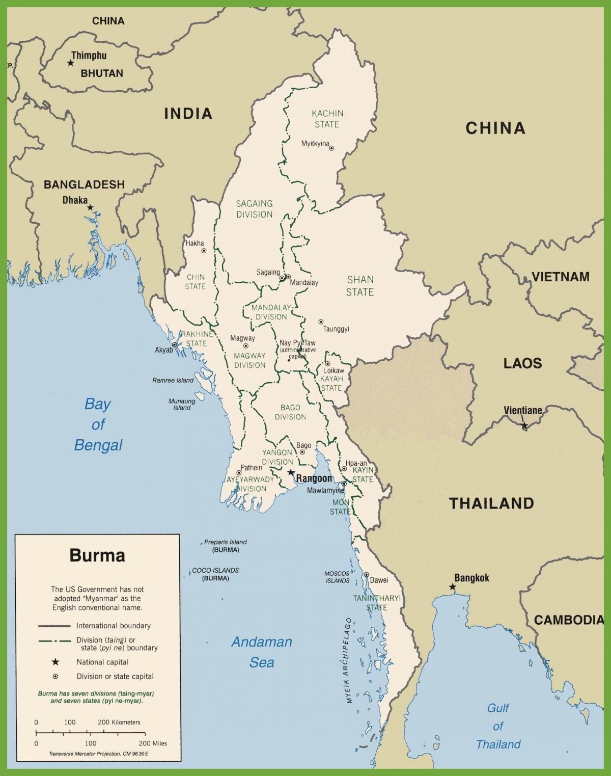 Политически Бирма картата